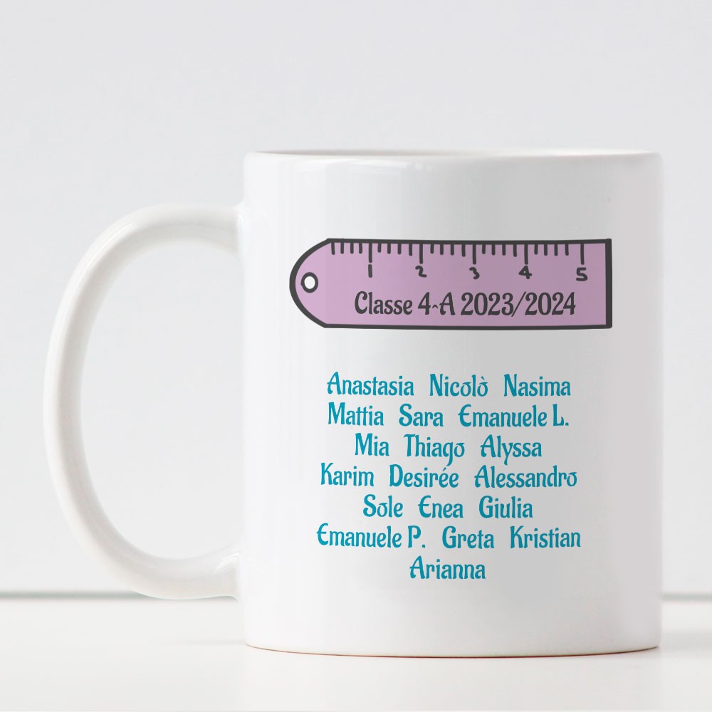 Regalo personalizzato per le maestre, tazza "carica settimanale" personalizzata con i nomi di tutti i bambini