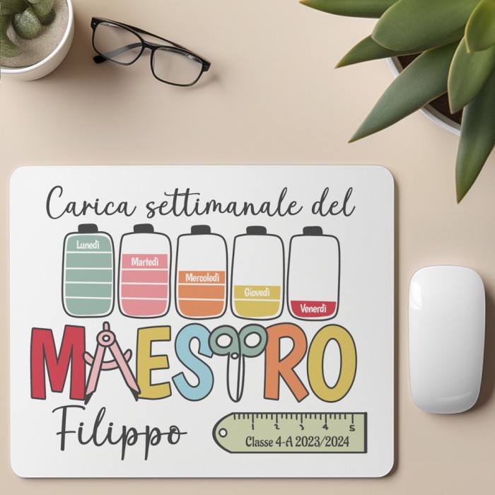Mouse pad Tappetino mouse per il maestro, personalizzato con nome e classe
