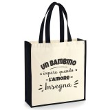 Borsa shopper regalo per maestra, maestro, collaboratrice scolastica "Un bambino impara quando l'amore insegna"