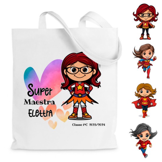 Shopper regalo per una maestra Super personalizzata - nome insegnate, classe e alunni