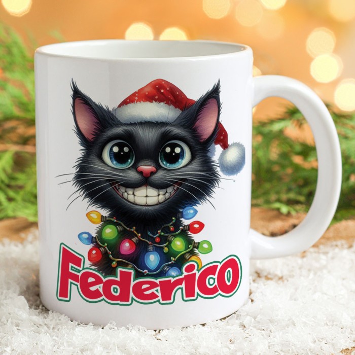Regalo tazza natalizia con dolce gattino e nome