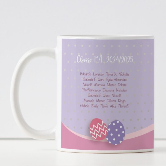 Regalo per Pasqua per la maestra, tazza personalizzata con coniglietto, nome maestra e nomi bambini