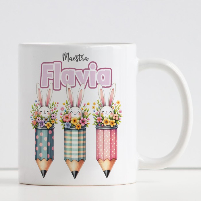 copy of Regalo per Pasqua per la maestra, tazza personalizzata con coniglietto, nome maestra e nomi bambini