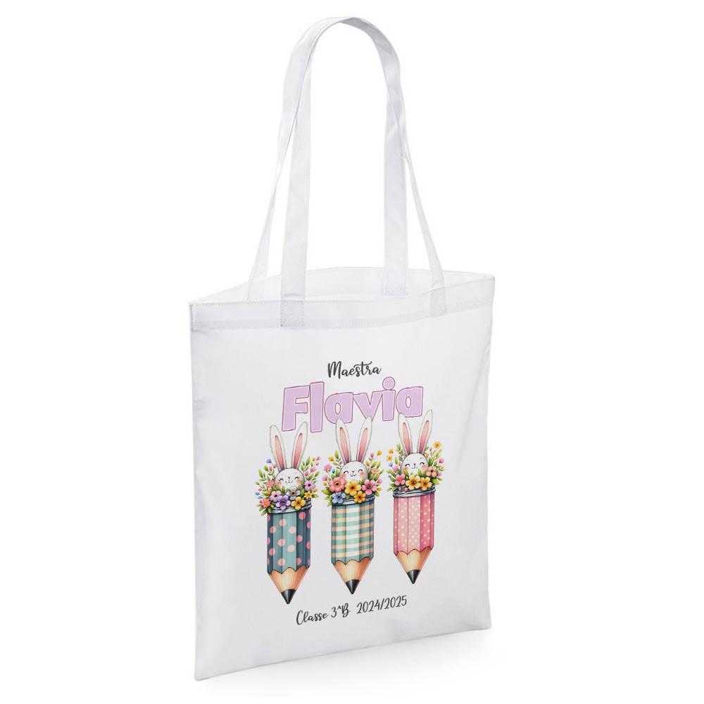 Borsa shopper maestra, regalo personalizzato Pasqua, nome maestra nomi bambini ( opzionale)