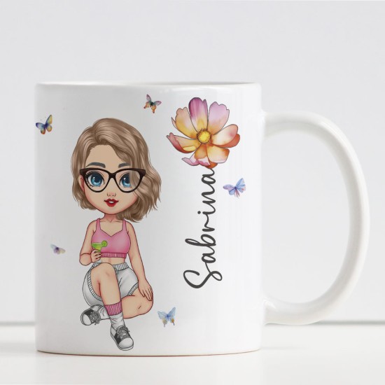 Idea regalo per amica, collega, sorella, tazza personalizzata avatar ragazza, nome e dedica opzionale