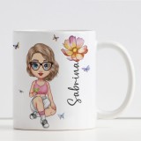 Idea regalo per amica, collega, sorella, tazza personalizzata avatar ragazza, nome e dedica opzionale