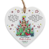 Cuore in ceramica regalo di Natale per la maestra, con avatar maestra e nomi bambini