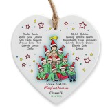 Cuore in ceramica natalizio con maestro personalizzato e nomi