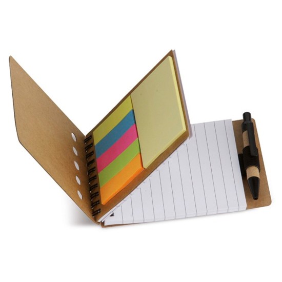 Idea regalo Natale maestre, blocchetto appunti con post-it e penna in cartone riciclato e plastica biodegradabile