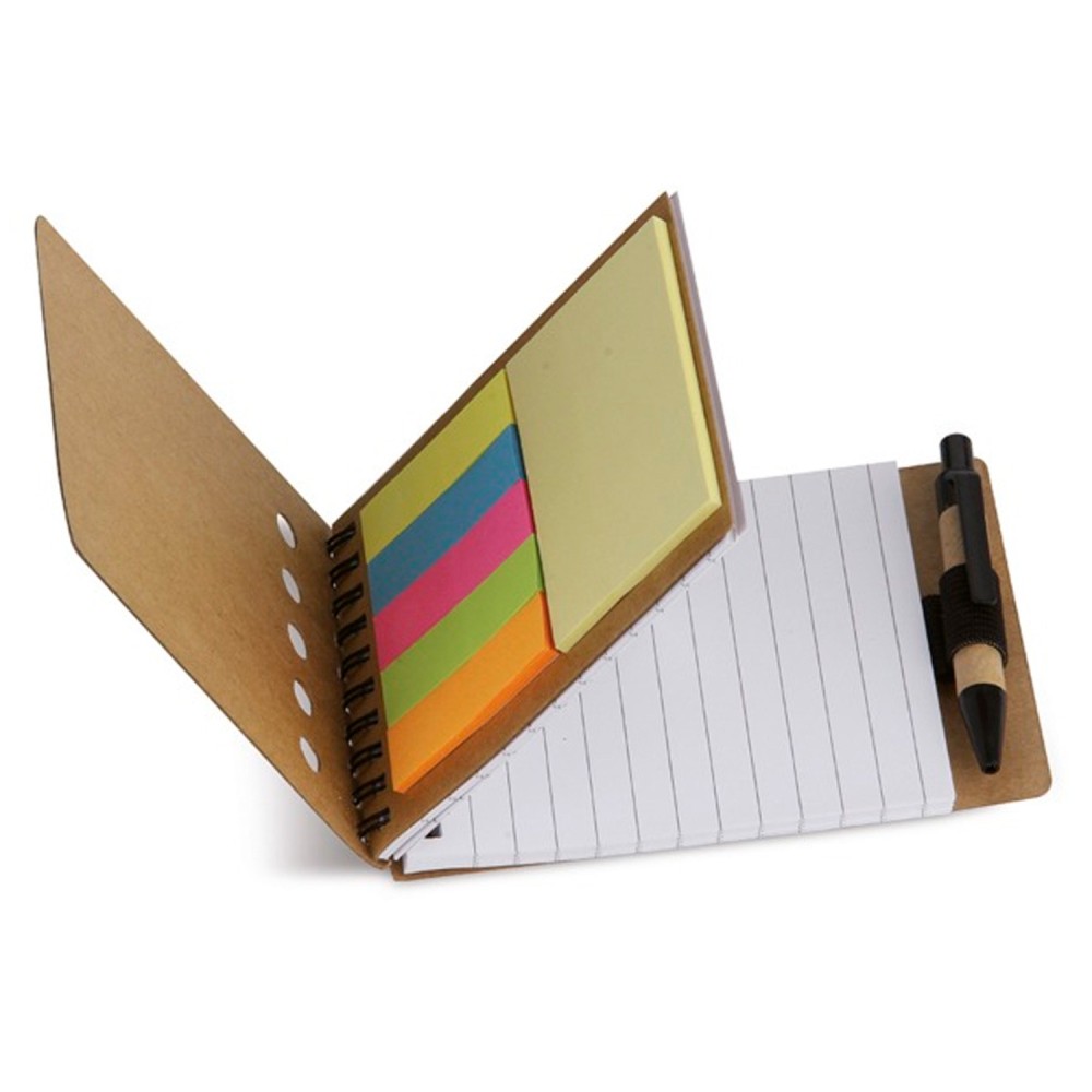 Idea regalo Natale maestro, blocchetto appunti con post-it e penna in cartone riciclato e plastica biodegradabile
