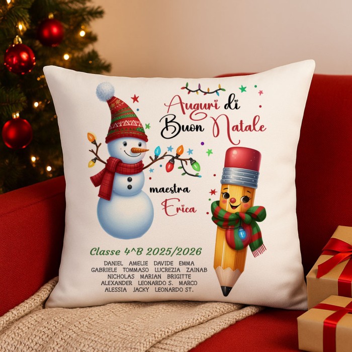 Regalo Natale maestre asilo scuola elementare, cuscino natalizio con nomi