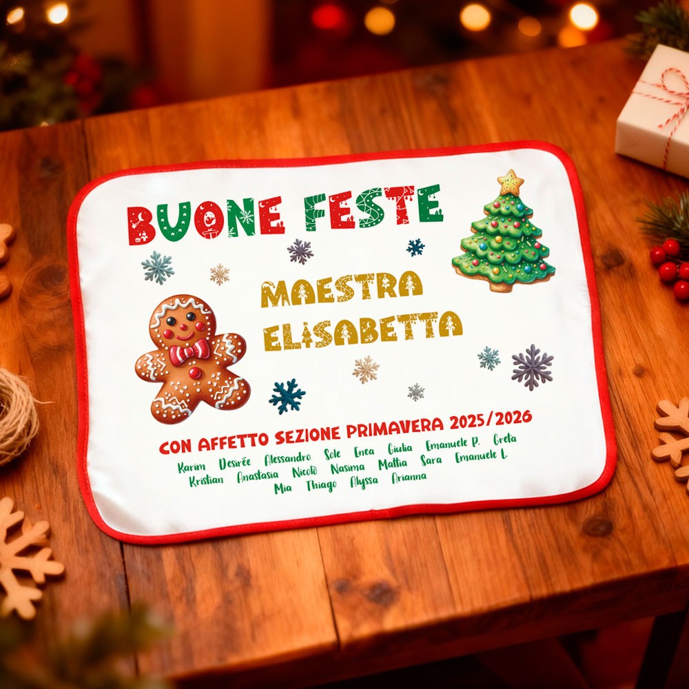 Idea regalo Natale per maestra asilo o scuola elementare, tovaglietta personalizzata