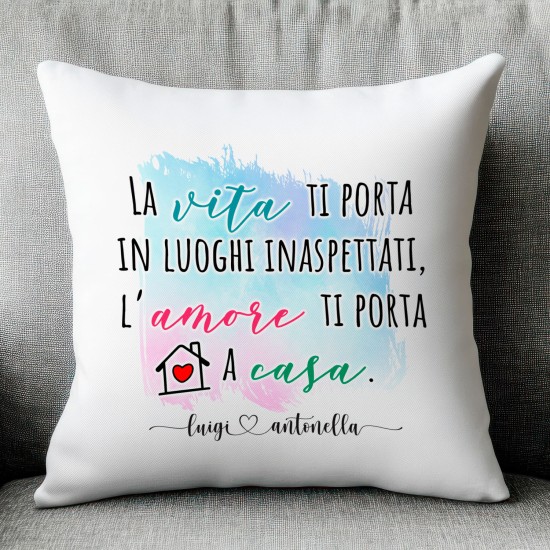 Cuscino Personalizzato per Innamorati e Famiglie – L'amore ti porta a Casa