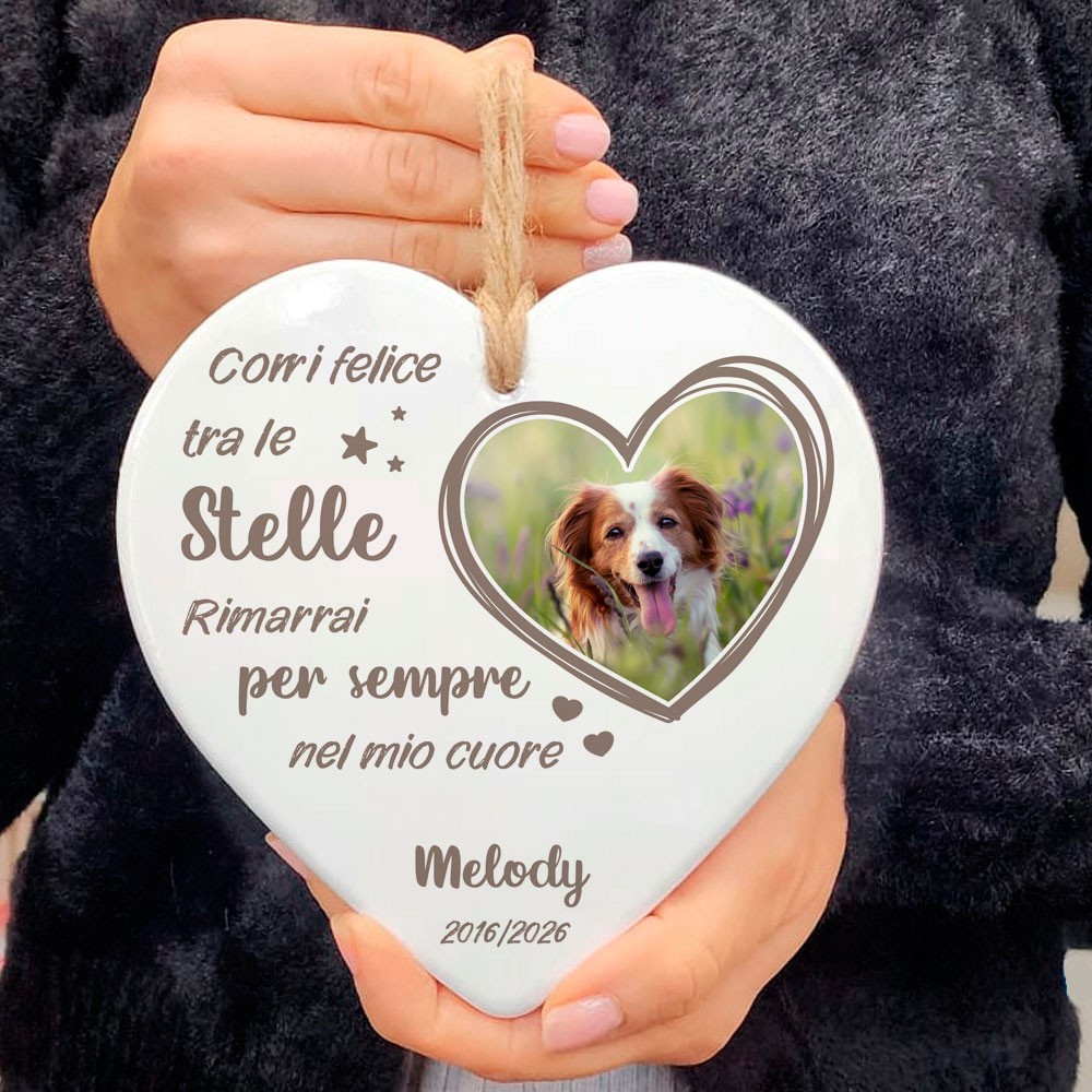 Targa Cuore in Ceramica Commemorativa per Cane – Foto Personalizzata e Dedica