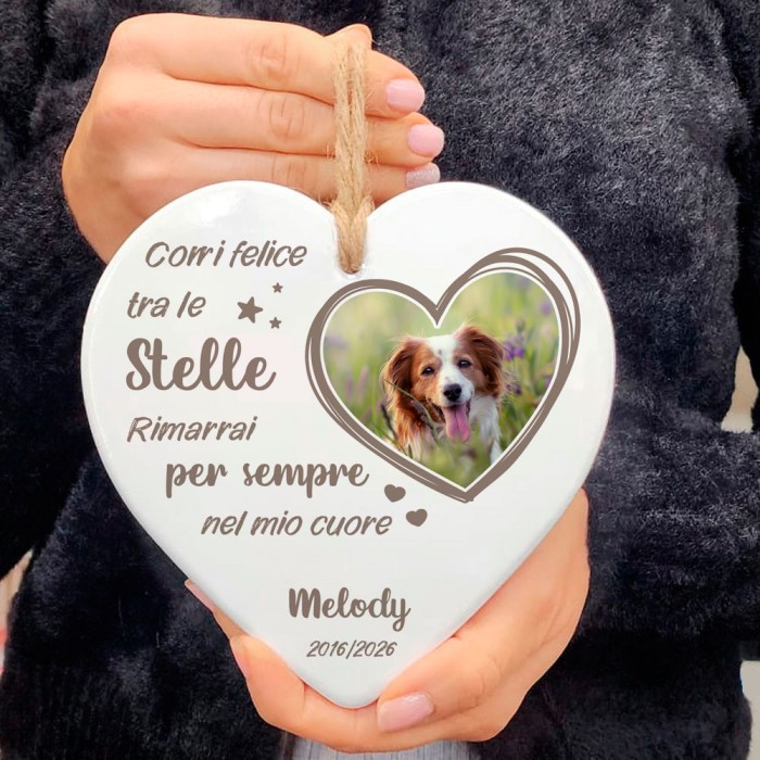 Targa Cuore in Ceramica Commemorativa per Cane – Foto Personalizzata e Dedica