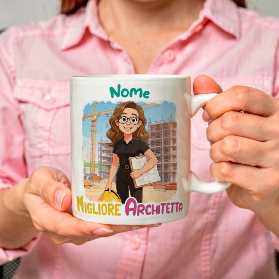 Tazza Personalizzata mestiere Architetta con Avatar – Regalo per Amica o Collega con Nome e Dedica