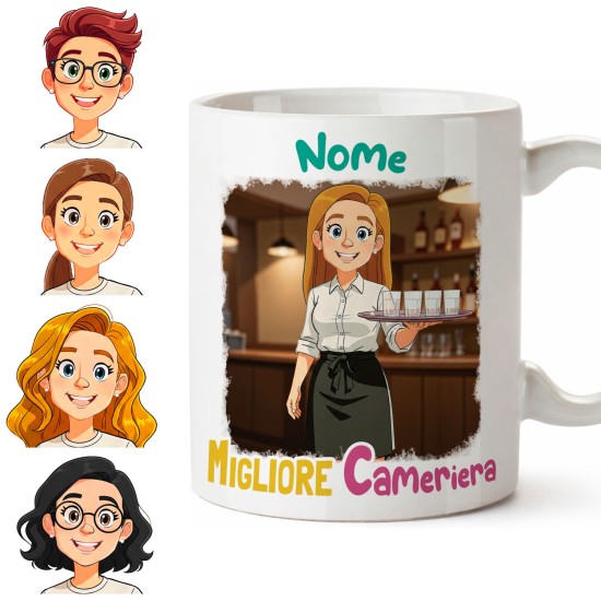 Tazza Personalizzata mestiere cameriera con Avatar – Regalo per Amica o Collega con Nome e Dedica