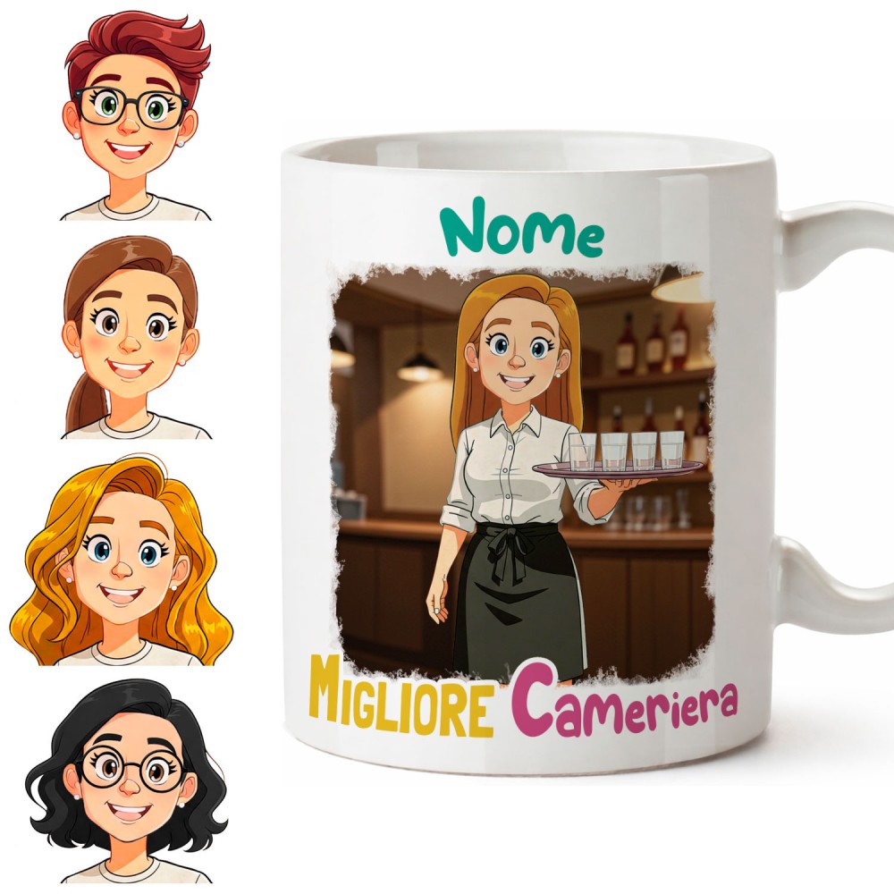 Tazza Personalizzata mestiere cameriera con Avatar – Regalo per Amica o Collega con Nome e Dedica