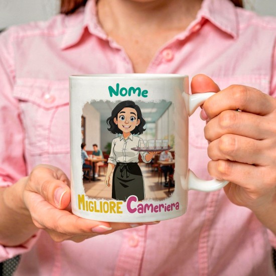Tazza Personalizzata mestiere cameriera con Avatar – Regalo per Amica o Collega con Nome e Dedica