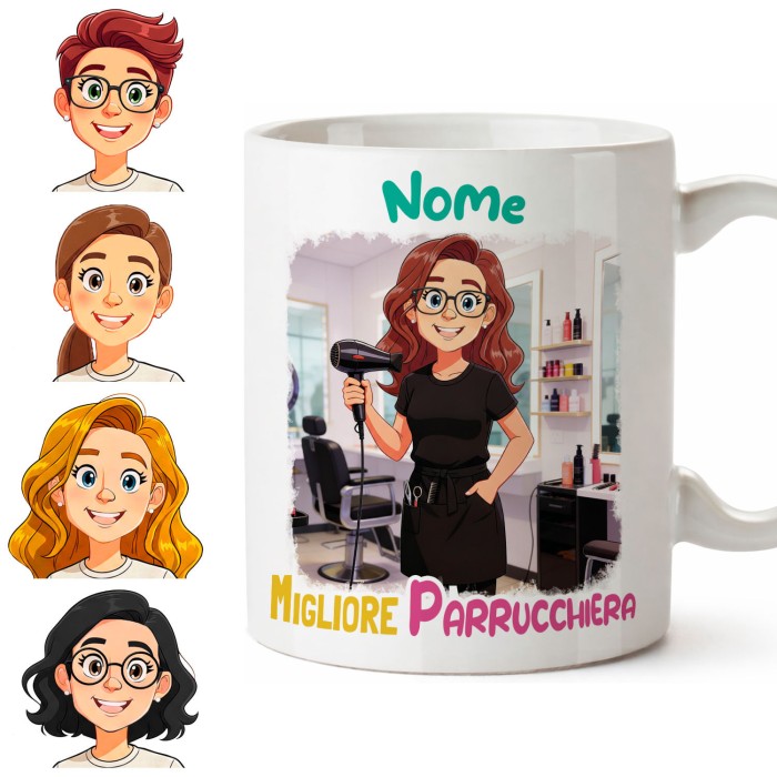 Tazza Parrucchiera Personalizzata con Avatar e Nome – Idea Regalo Originale per Hairstylist e Salone di Bellezza