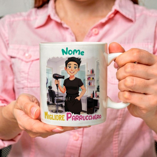 Tazza Parrucchiera Personalizzata con Avatar e Nome – Idea Regalo Originale per Hairstylist e Salone di Bellezza