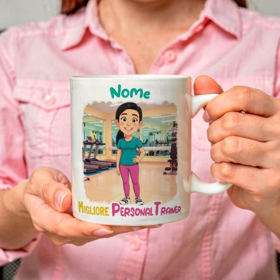 Tazza Donna Personal Trainer, Istrutrice palestra, sportiva, Personalizzata con Avatar e Nome – Idea Regalo Fitness