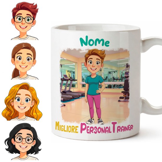 Tazza Donna Personal Trainer, Istrutrice palestra, sportiva, Personalizzata con Avatar e Nome – Idea Regalo Fitness