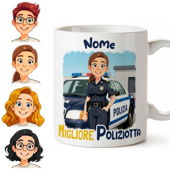 Tazza Personalizzata mestiere Poliziotta con Avatar – Regalo per Amica o Collega con Nome e Dedica