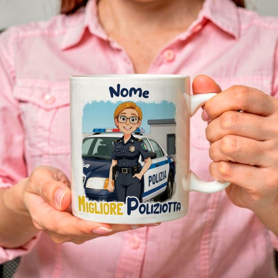 Tazza Personalizzata mestiere Poliziotta con Avatar – Regalo per Amica o Collega con Nome e Dedica