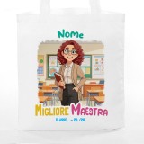 Shopper per la migliore maestra, personalizzata con avatar, classe e nomi