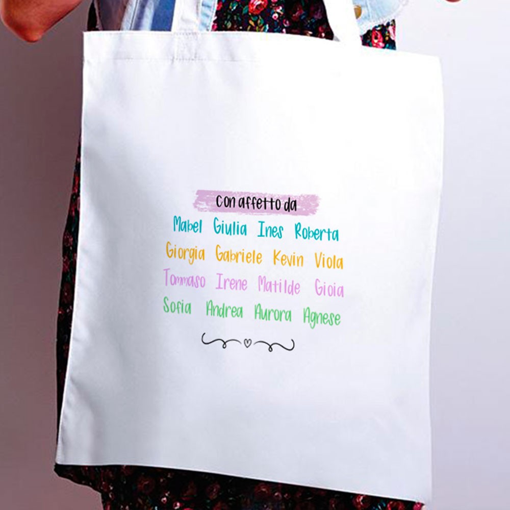 Shopper per la migliore maestra, personalizzata con avatar, classe e nomi