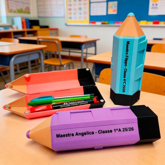 Astuccio matita idea regalo per la maestra, in bioplastica PLA, personalizzato con nome maestra e classe